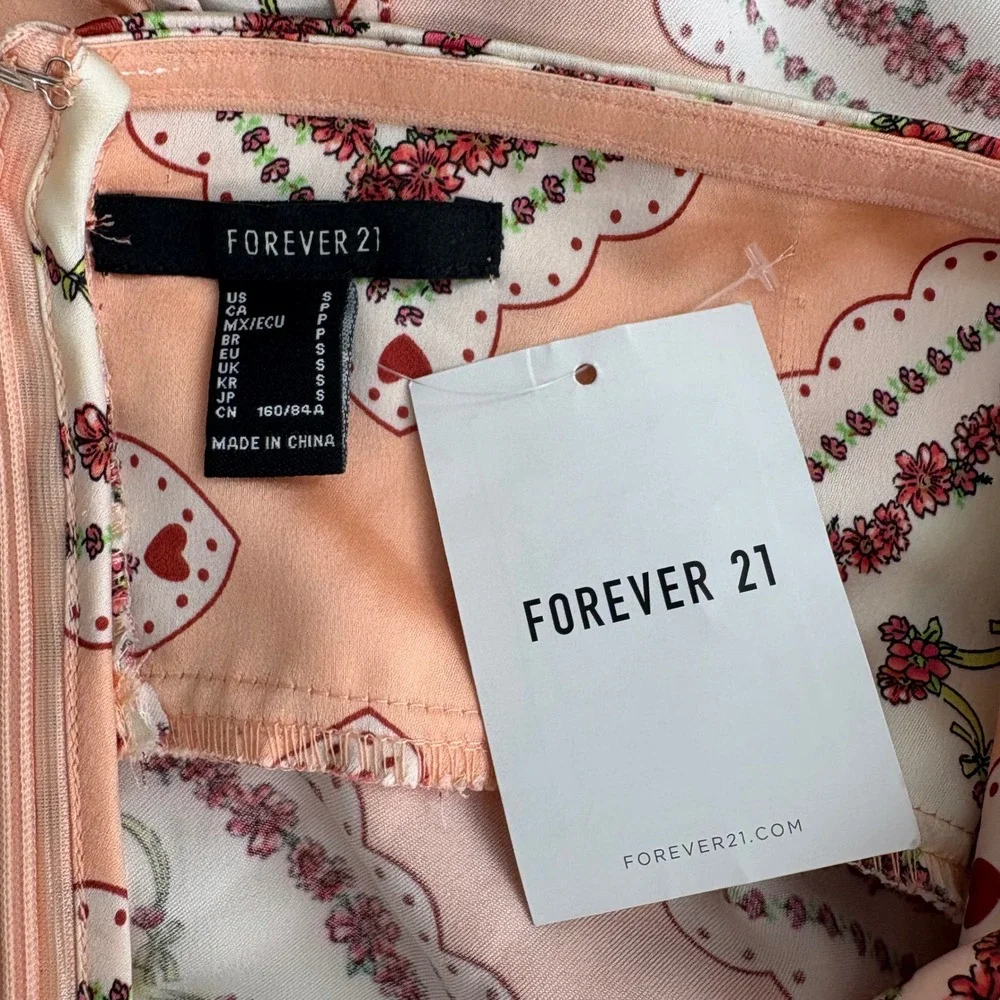 Forever 21 Peach Floral Handkerchief Hem Lace Up Strapless Tube Top Small NWT - Picture 4 of 4